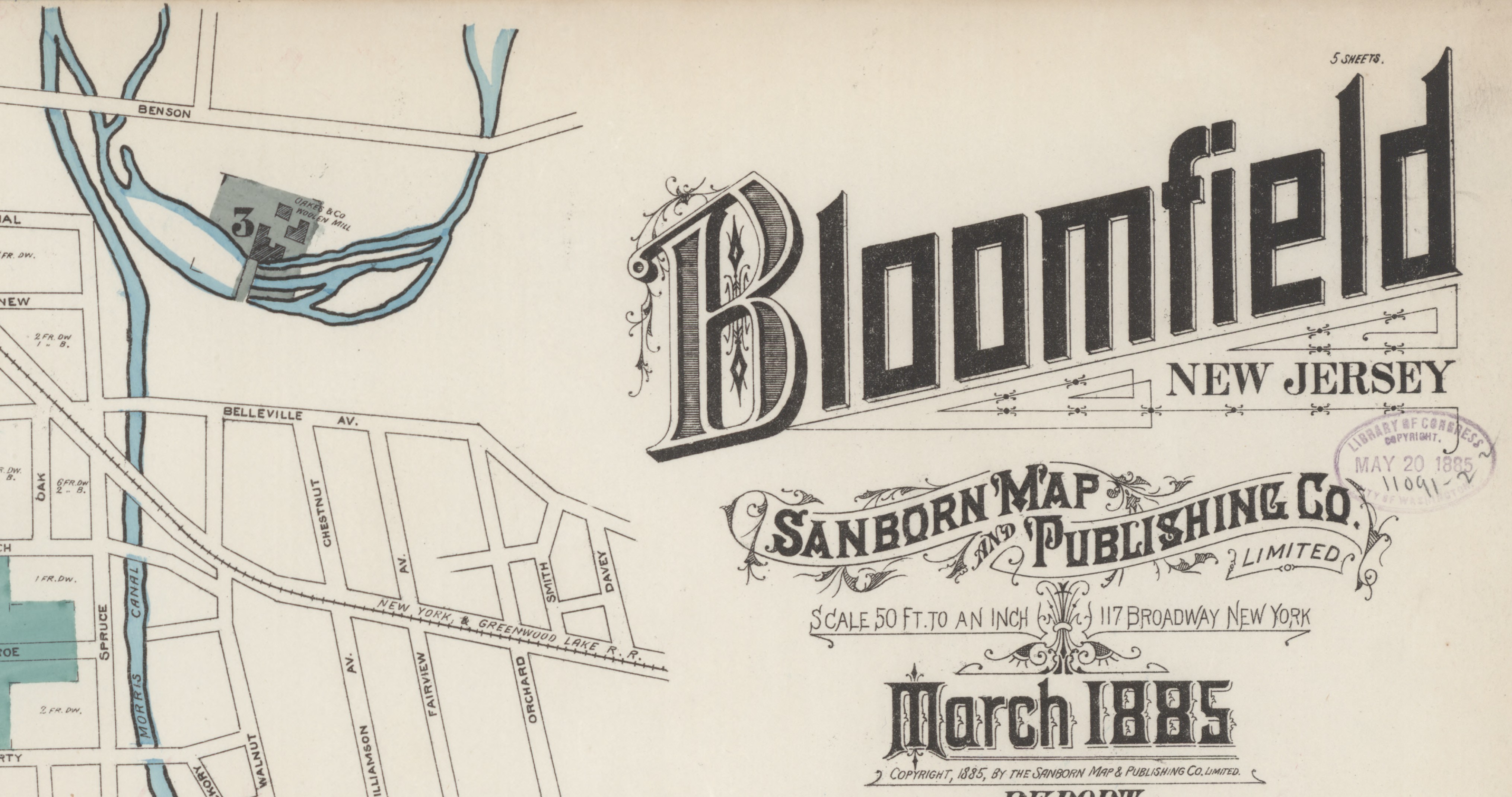 1885 Sanborn map of Bloomfield